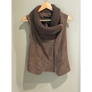 ETCETERA Women's Suede Vest Cowl Neck Sleeveless Zip Front Size 6